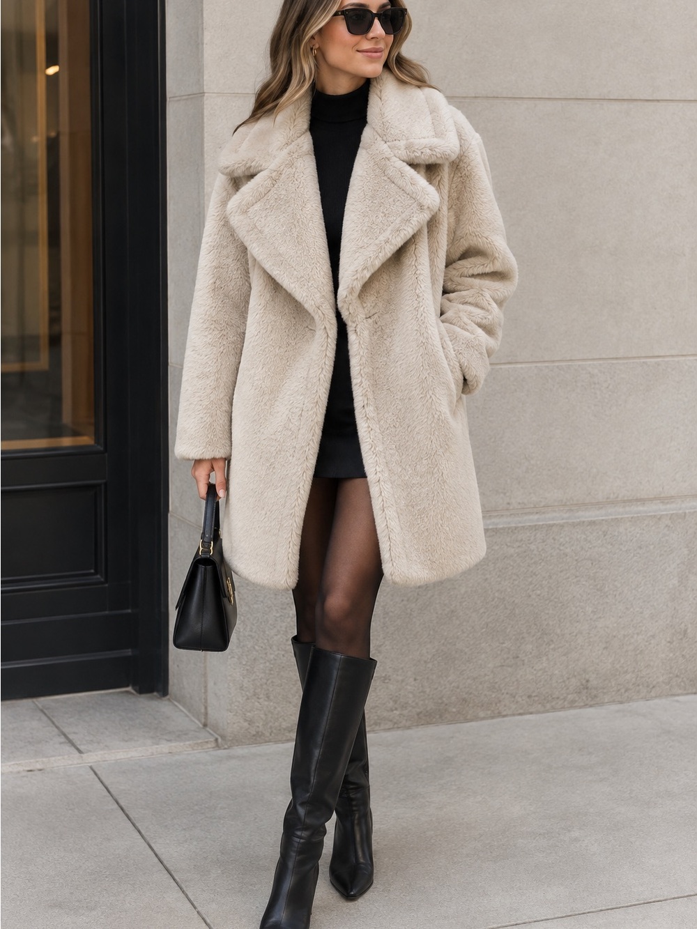 Steve Madden Emery Coat Beige Faux Fur | Long | Size XS